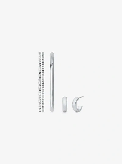 Michael Kors Precious Metal-plated Brass 3-piece Pavé Gift Set In Silver
