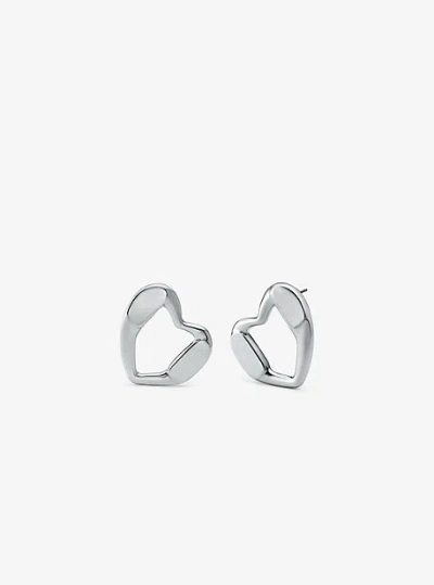 Michael Kors Precious Metal-plated Brass Heart Stud Earrings In Silver
