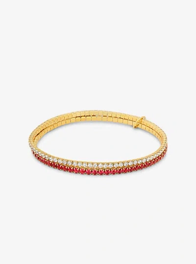 Michael Kors Precious Metal-plated Brass Two-tone Double Wrap Tennis Bracelet In Pink