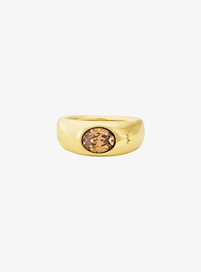 Michael Kors Precious Metal-plated Cubic Zirconia Signet Ring In Gold