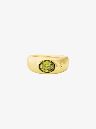 Michael Kors Precious Metal-plated Cubic Zirconia Signet Ring In Gold