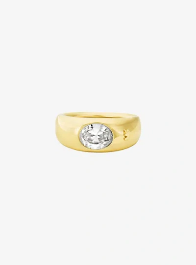 MICHAEL KORS PRECIOUS METAL-PLATED CUBIC ZIRCONIA SIGNET RING