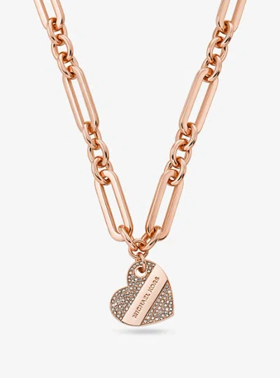 Michael Kors Rose Gold-tone Plated Pavé Heart Necklace