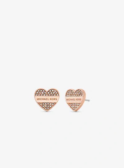 Michael Kors Rose Gold-tone Plated Pavé Heart Stud Earrings