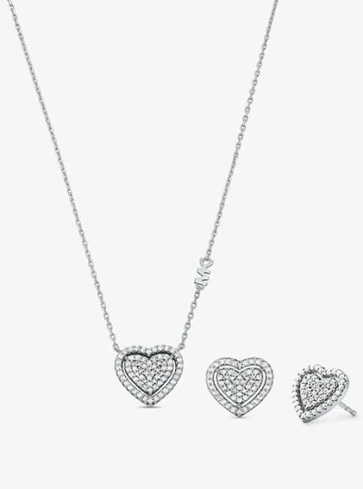 Michael Kors Precious Metal-plated Sterling Silver Pavé Heart Necklace And Earrings Gift Set