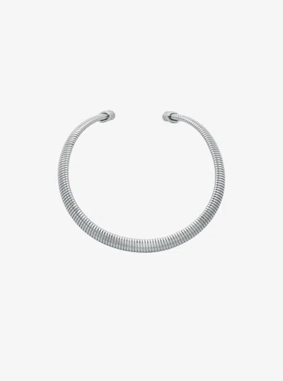 Michael Kors Precious Metal-plated Brass Pavé Collar Necklace In Silver