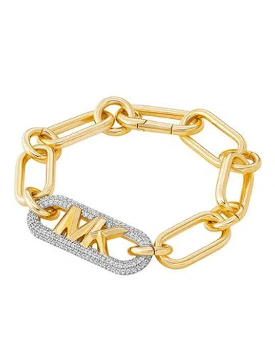Michael Kors Women's 14k-gold-plated & Cubic Zirconia Empire Logo Chain Bracelet In Yellow Gold