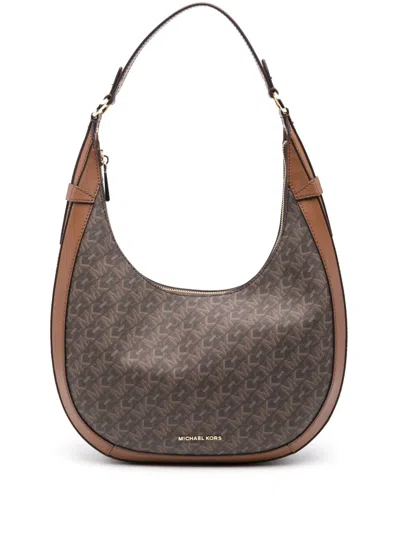 Michael Kors Preston Monogram-pattern Shoulder Bag In Brnluggage