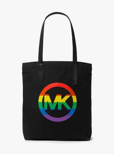 Michael Kors Pride Rainbow Logo Cotton Tote Bag In Black