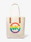 Michael Kors Pride Rainbow Logo Cotton Tote Bag In Natural