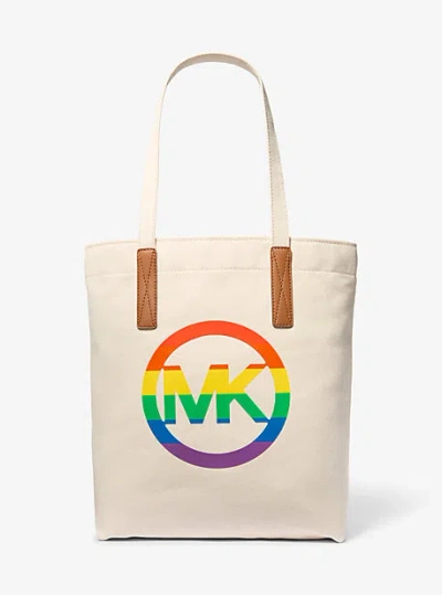 Michael Kors Pride Rainbow Logo Cotton Tote Bag In Natural