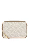 Michael Kors Jet Set Coated Canvas Leather Shoulder Bag In Vanilla