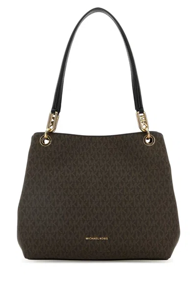 Michael Kors Monogrammed Leather Tote Bag In Brownblk