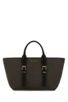 Michael Kors Canvas Moore Shopping Bag With Buckle Accents In Black