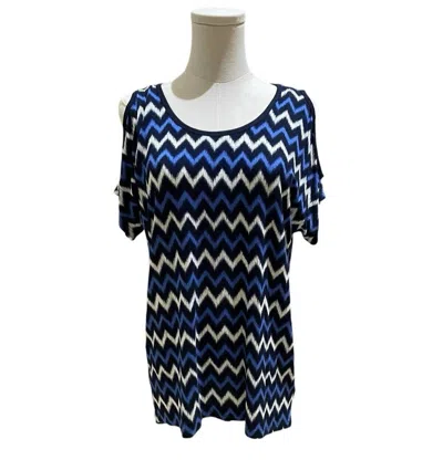 Michael Kors Printed Cold Shoulder Lightweight Blouse In Blue