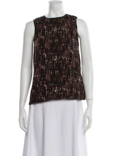 Pre-owned Michael Kors Printed Crew Neck Top In Brown