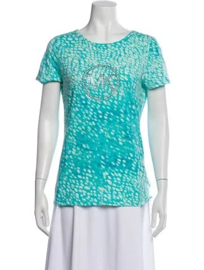 Pre-owned Michael Kors Printed Crew Neck T-shirt In Blue