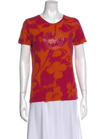 Pre-owned Michael Kors Printed Crew Neck T-shirt In Orange