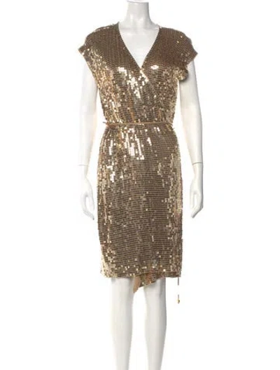 Pre-owned Michael Kors Printed Knee-length Dress In Gold