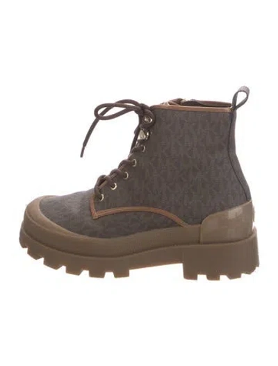 Pre-owned Michael Kors Printed Lace-up Boots In Brown