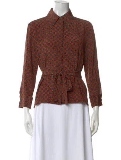 Pre-owned Michael Kors Printed Long Sleeve Blouse In Orange