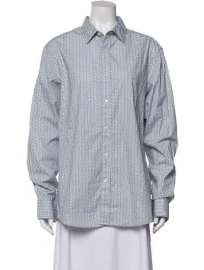 Pre-owned Michael Kors Printed Long Sleeve Button-up Top In Gray
