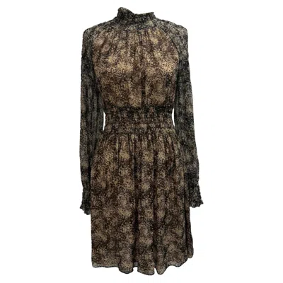 Michael Kors Printed Mock Neck Mini Dress In Brown Silk