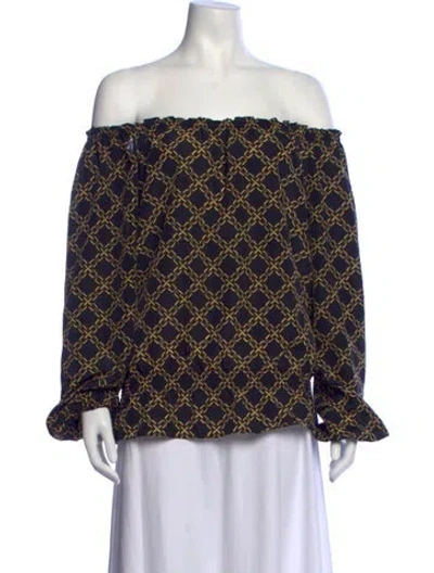 Pre-owned Michael Kors Printed Off-the-shoulder Blouse In Black