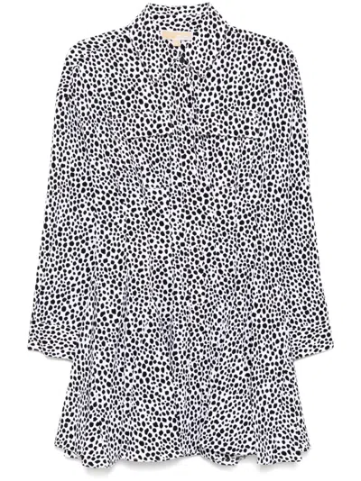 Michael Kors Printed Pleated Shirt Dress In White