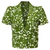 Michael Kors Printed Short Sleeve Blazer In Green Cotton In Green
