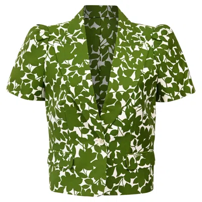 Michael Kors Printed Short Sleeve Blazer In Green Cotton