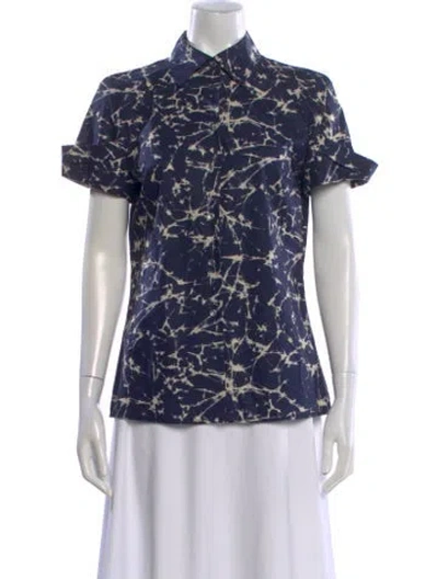Pre-owned Michael Kors Printed Short Sleeve Button-up Top In Blue