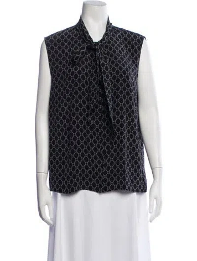 Pre-owned Michael Kors Printed Tie Neck Blouse In Black/neutrals
