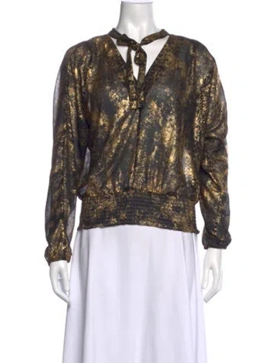 Pre-owned Michael Kors Printed Tie Neck Blouse In Multi