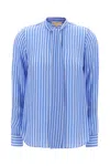 Michael Kors Striped Motif Print Blouse With Fabric Scarf In Crew Blue