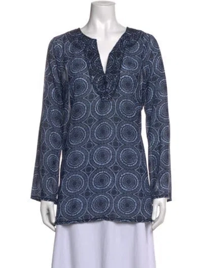 Pre-owned Michael Kors Printed V-neck Tunic In Blue