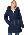 Michael Kors Puffer Jacket Womens Blue Full Zip Long Sleeve Hooded Erk1337 In Blue