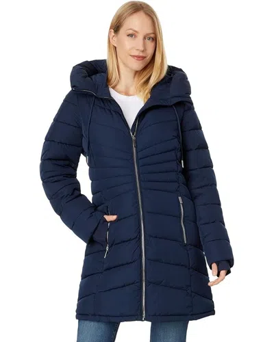 Michael Kors Puffer Jacket Womens Blue Full Zip Long Sleeve Hooded Erk1337