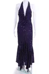 Michael Kors Purple Sequin Halter Gown In Purple