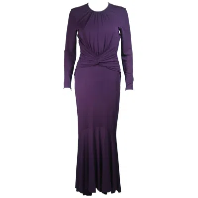Pre-owned Michael Kors Purple Stretch Jersey Draped Gown With Open Back Size 10
