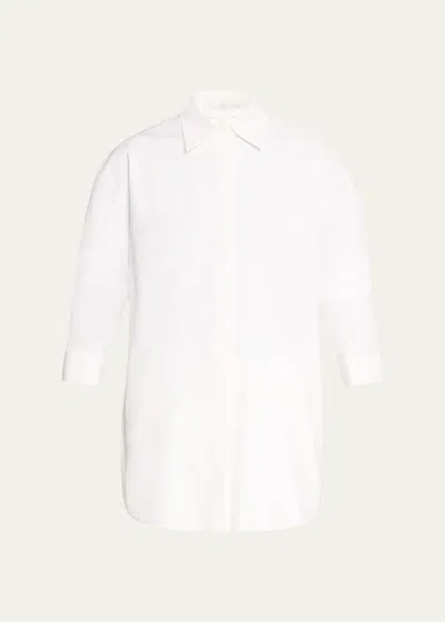 Michael Kors Push-sleeve Button-front Shirt In Optic Whit