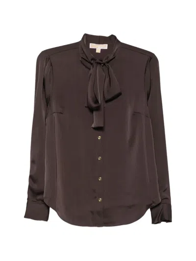 Michael Kors Pussy-bow Button-up Shirt In Brown