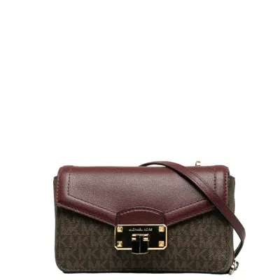Michael Kors Pvc Leather Monogram Chain Shoulder Bag Wallet In Brown