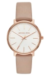 Michael Kors Women's Pyper Blush Leather Strap Watch 38mm In Mocha/white/rose Gold