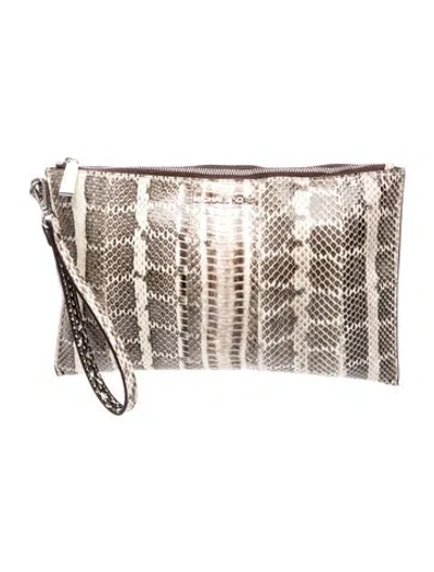 Pre-owned Michael Kors Python Clutch In Neutral