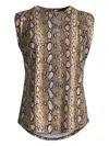 Michael Kors Snake Print Sleeveless Crewneck T-shirt In Brown