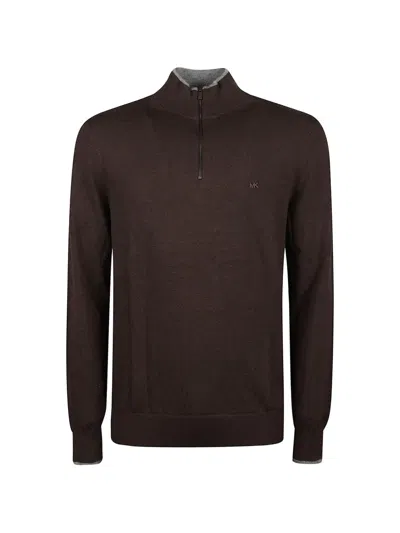Michael Kors Quarter-zip Merino-wool Sweater In Brown
