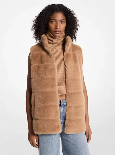 Michael Kors Quilted Faux Fur Vest In Brown