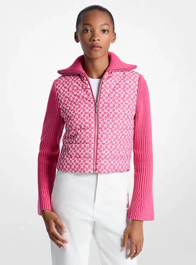 Michael Kors Quilted Graphic Logo And Knit Jacket In Pink
