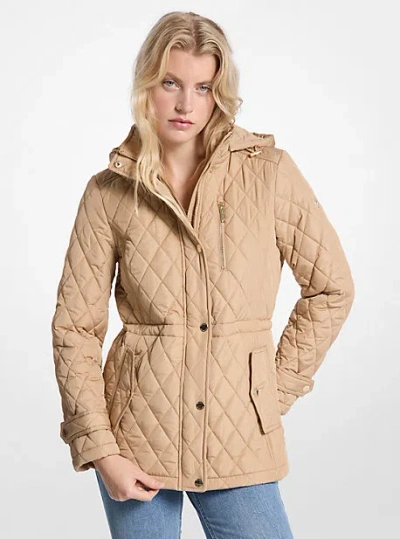 Michael Kors Quilted Hooded Jacket In Brown